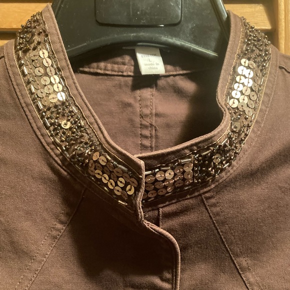 Apt. 9 Brown Jacket with Sequins Embellished Collar and Cuffs - Picture 4 of 16